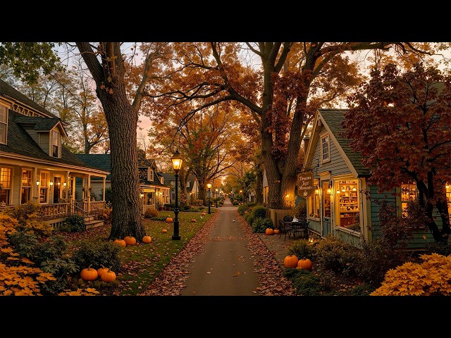 Warm Autumn Jazz in a Quiet New England Village 🍂 Nostalgic Café Ambience for Reading & Slow Living☕