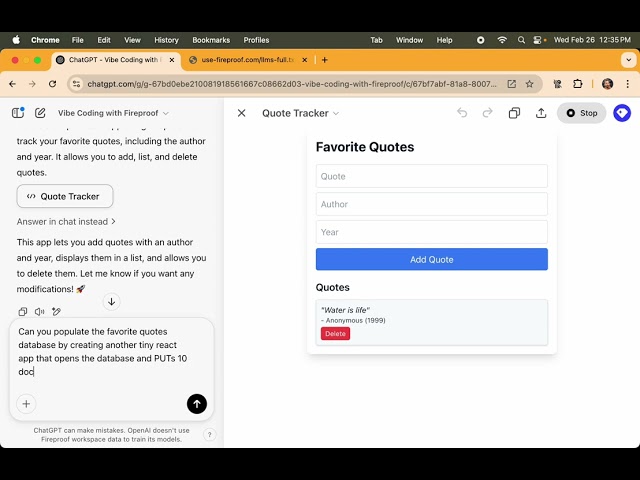 Vibe coding an app and the data to go in it, with ChatGPT
