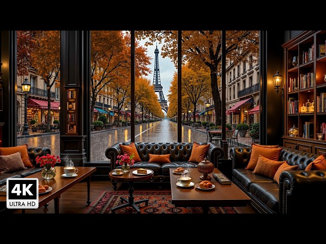 Warm Autumn Rain by the Window of a Parisian Cafe ~ Jazz Piano Music & Rain Sounds to Reduce Stress