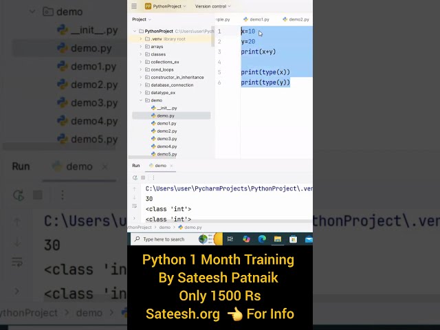 Python 2nd Day Demo Class By Sateesh Patnaik🔥 1 Month Training ₹1,500 #shorts #python