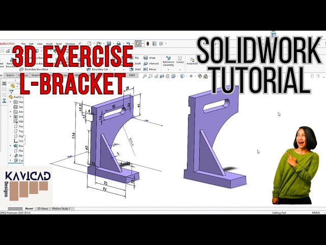 L-Bracket with slot and rib l solidworks practice for beginners @kavicaddesigns4908 #3dmodeling #2d 