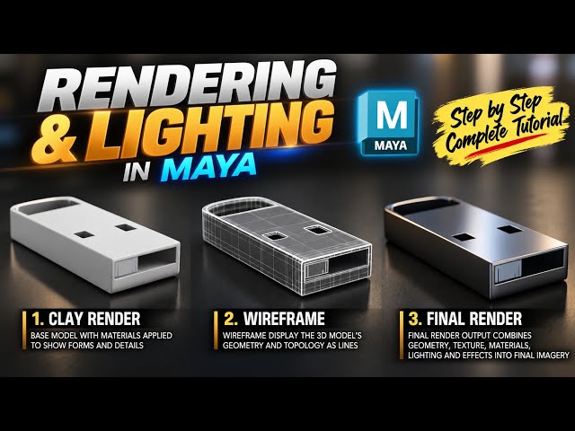 USB Drive 3D Modeling & Rendering in Maya | Clay, Wireframe & Final Render #maya 