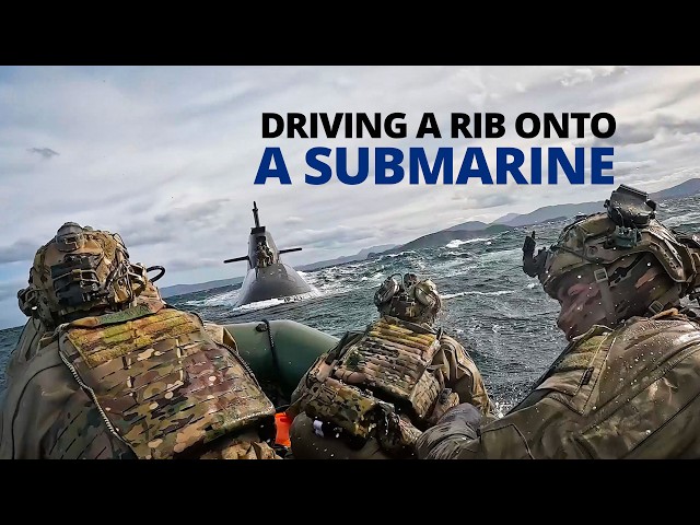 Commandos attempt to drive RIB onto German submarine casing in heavy swell