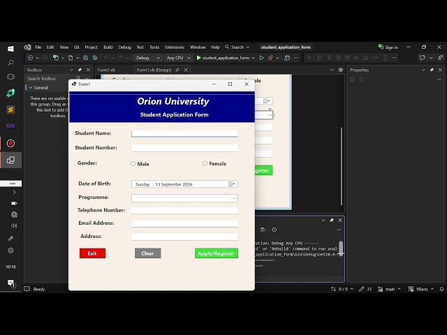 Student Registration Form   using Visual Basic