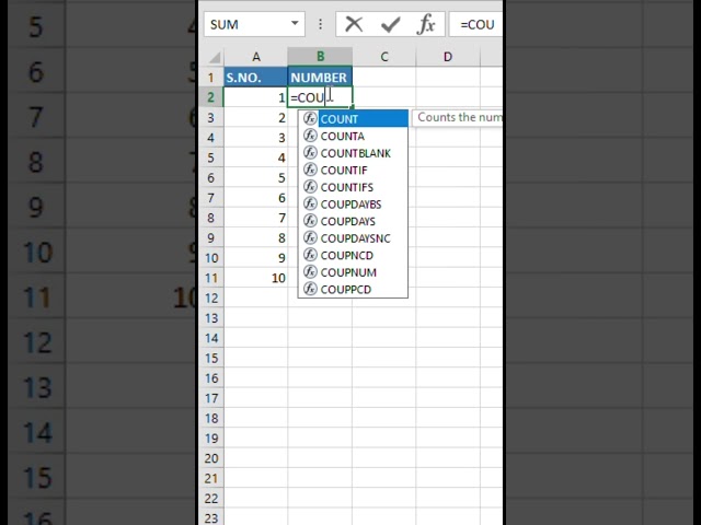 COUNT Function in Excel in Seconds! | Excel Formula #Shorts