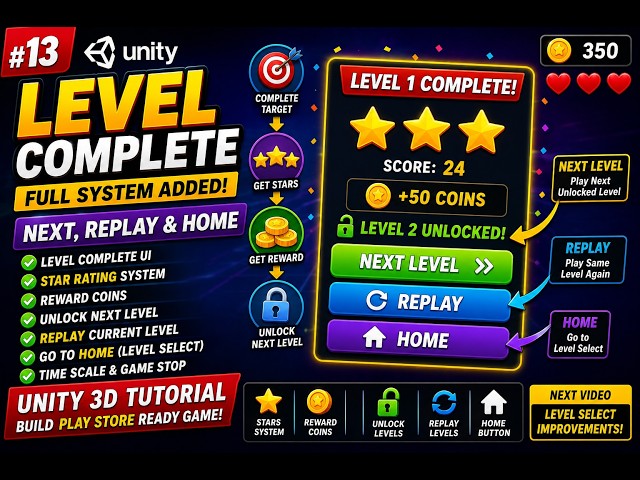 (Ep. 17) I Added a Complete Level Complete System to My Unity Game! ⭐ Rewards + Unlock