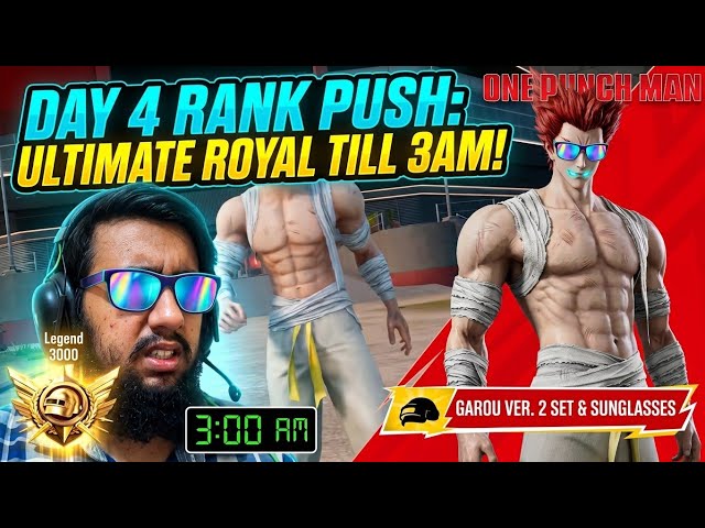 Day 4 of Rank Push in Ultimate Royal till 3AM with Garou Ver. 2 Character Set🥷🏼!!!🔥PUBG MOBILE🗿LIVE🔴