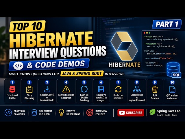 Top 10 Hibernate Interview Questions & Code Demos | Part 1 #javainterview 