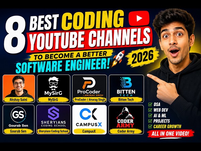 8 Best Coding YouTube Channels in 2026 🚀 | CSE Students Must Watch to Become Software Engineers