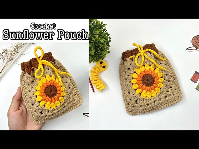 Easy Crochet Sunflower Granny Square Pouch Tutorial 🌻| Sunflower Granny Stitch