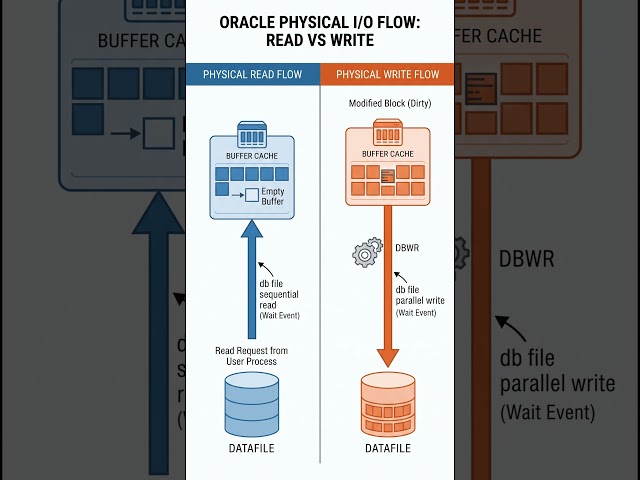 Oracle I/O Explained: Physical Reads vs Physical Writes #Shorts