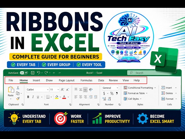 RIBBONS IN EXCEL🔥 Complete Guide for Beginners | Tabs, Groups & Tools Explained #youtubemonetization