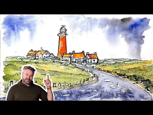Pen and Wash Demonstration : The Lighthouse (Small 7x5 Version)