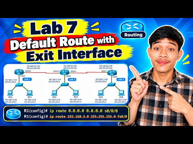 Practice Lab # 7 Default Route with Exit Interface in Khmer | Network learning