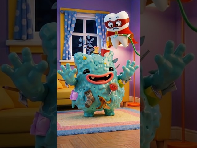 Trash monster, go away! Don't litter, kids