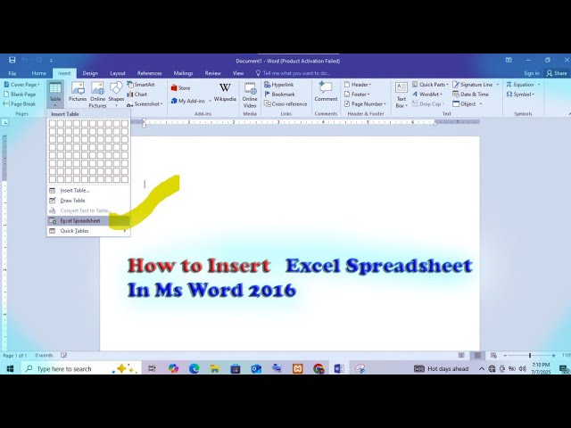How To use Spreadsheet using || Ms Word 2016 || Easy Trick |