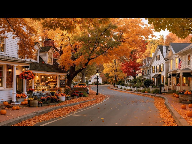 Bakery Café Jazz in a Autumn Small Town 🍁 Relaxing Jazz, Coffee & Falling Leaves for Slow Mornings ☕