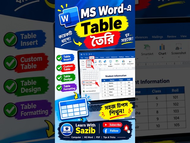 Ms Word-এ Table তৈরি #wordtips