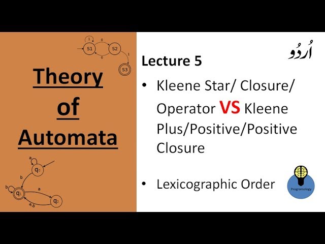 Lecture 5: Kleene Star closure VS Kleene Plus,Positive closure and lexicographic order automata urdu