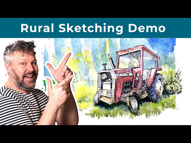 Sketching an Old Tractor - Big and Bold Watercolour and Ink with a Modified Pilot Parallel Pen