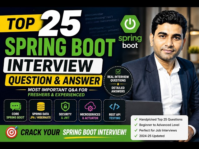 Top 25 Spring Boot Interview Questions and Answers|Java Interview Preparation|Freshers & Experienced