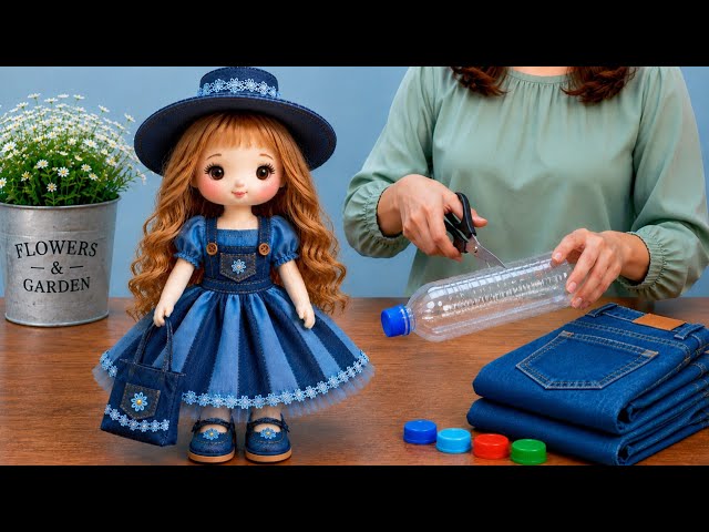I Made This Adorable Doll from a Bottle & Denim Scraps 💙 | Creative Upcycling Idea ♻️