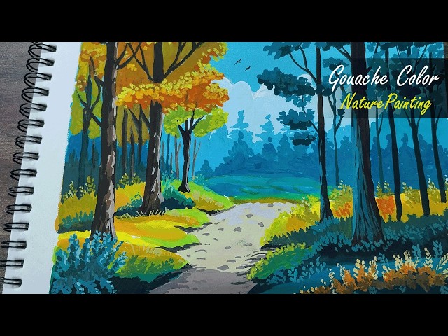 Beautiful Landscape Painting with Gouache | Nature Scenery Art | #painting #art #drawing