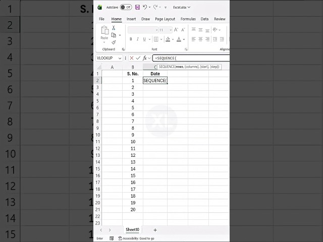 Sequence Formula In Excel Auto Generate Number.. #excel #excelformula #exceltricks #excelshorts