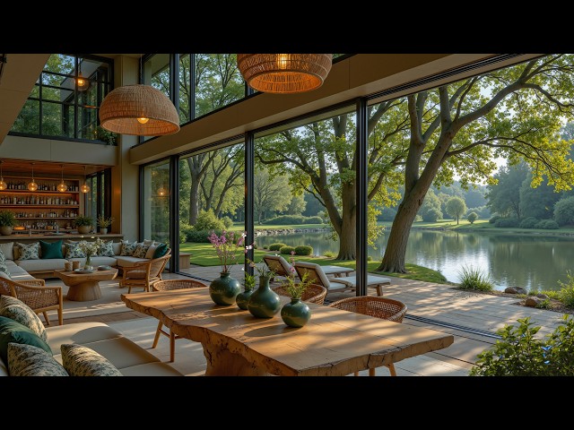 Refreshing Spring Jazz Music To Stress Relief - Soft Jazz At Lakeside Cafe Ambience For Unwind