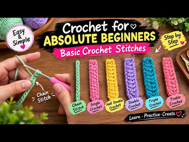 How to Crochet For ABSOLUTE BEGINNERS: Basic crochet stitches♥️🧶