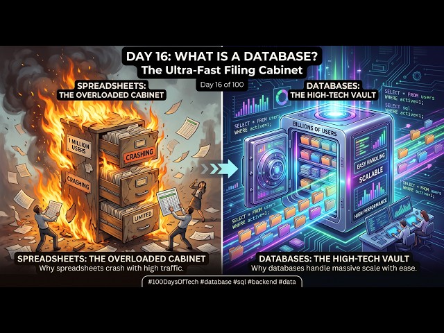 For Day 16 of 100 Days of Tech.What is a Database? Why Spreadsheets Crash at Scal
