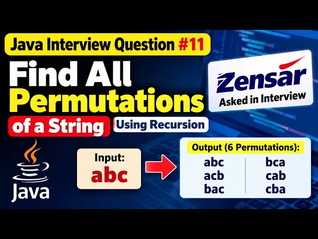 Java Interview Question #11 | Find All Permutations of a String | Asked in Zensar Technologies 🚀