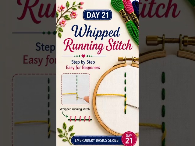 Whipped Running Stitch | Easy & Beautiful Embroidery Stitch ✨#handembroidery #viral #shorts