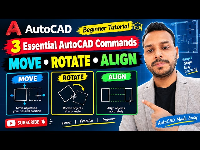 How to Use MOVE, ROTATE & ALIGN Commands in AutoCAD | Beginner Tutorial