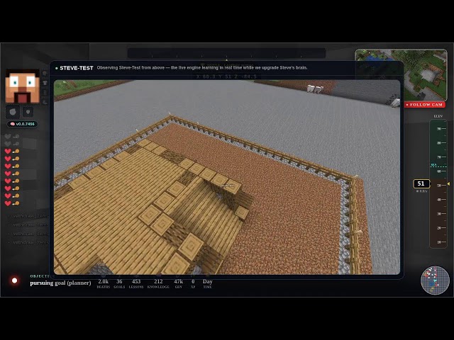 🔴 AI Plays Minecraft 24/7 — Steve, a Self-Learning AI, Survives & Builds LIVE