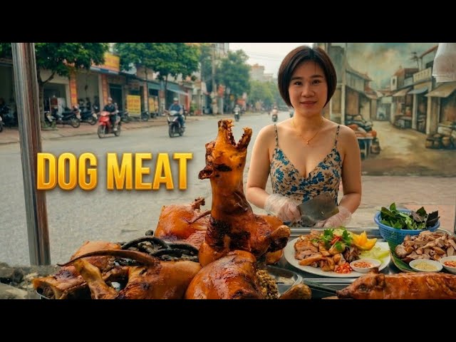 Vietnamese girl selling dog meat 