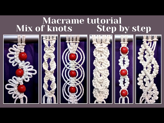 Macrame tutorial. Mix of knots, step by step.