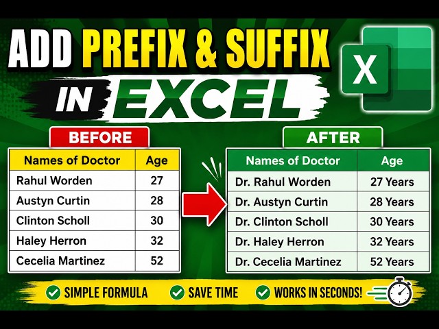 How to Add Prefix and Suffix in Excel | Add Text Before and After Cell Values