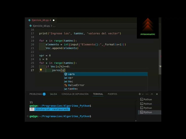 PYTHON ALGORITMO 60 #python #pythontutorial #desarrolloweb