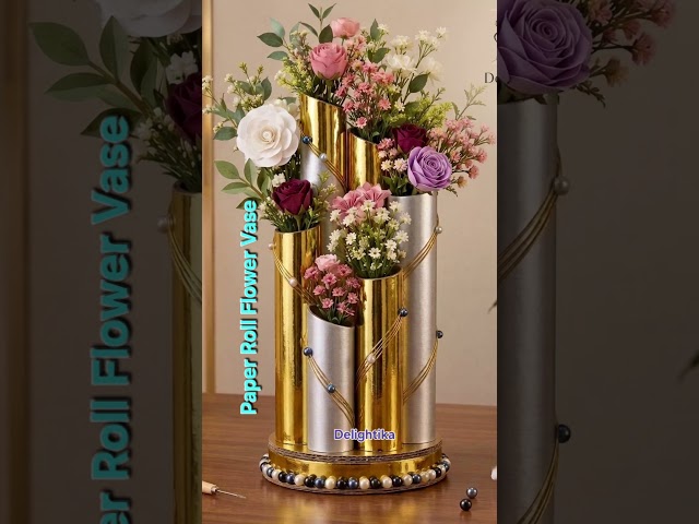 Paper Roll Flower Vase @DelightikasWorldbyRatna #flowervase #upcycledpaperroll #centerpiece