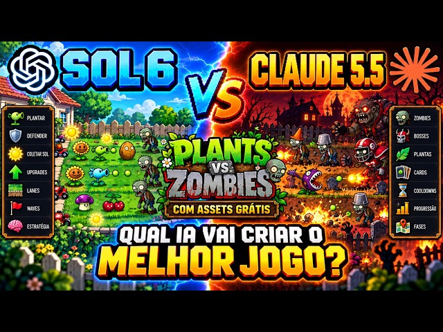 Recriei Plants vs Zombies com Sol 6 e Claude Opus 5.5… e o Resultado Ficou Absurdo