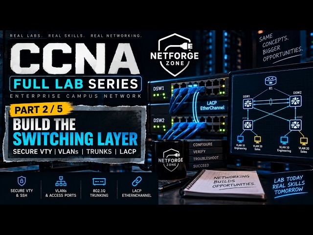 CCNA Full Lab Part 2: Secure SSH, VLANs, Trunking & LACP EtherChannel