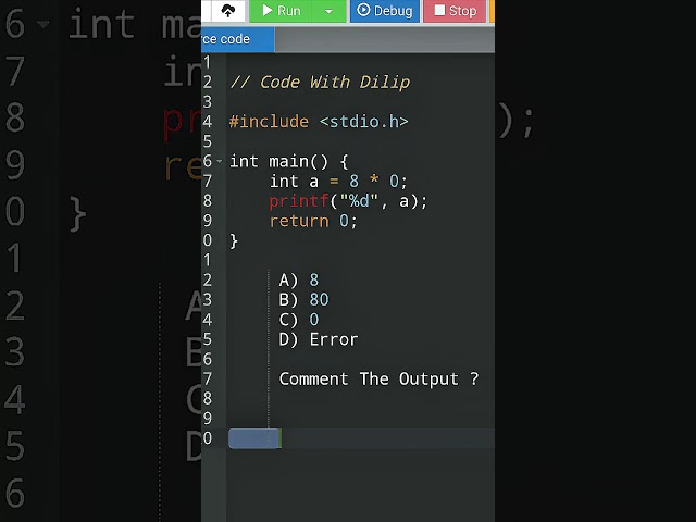 22/100 What will be the output? 🤔 C Language Quiz | Code With Dilip #shorts #cprogramming