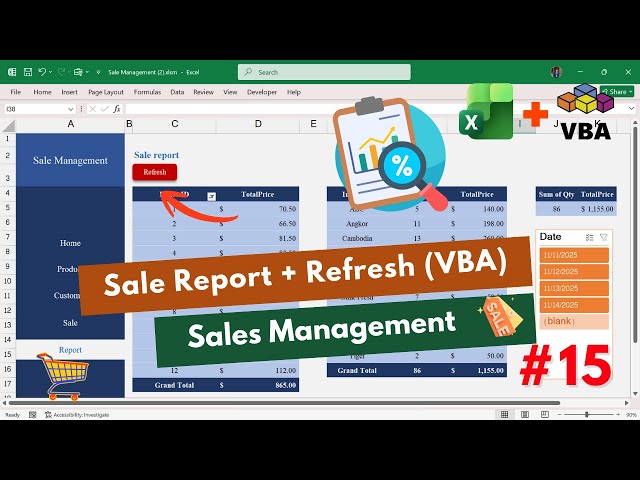 Sales Report & Refresh Button in Excel VBA - Sales Management (No Voice Tutorial)