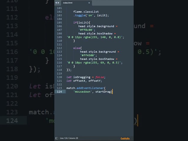 Matchstick with flame | HTML, CSS & JS