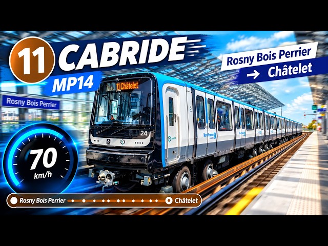 Métro Ligne 11 de Rosny Bois Perrier à Châtelet avec compteur de vitesse ( cabride )