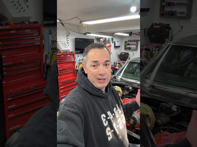 We’re at work again! The motor comes out today! #iroc #chevelle #engine #smallblock #chevy