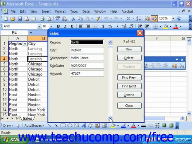 Excel 2003 Tutorial Using the Data Form Microsoft Training Lesson 25.1