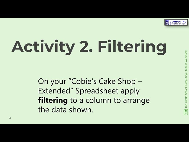 Y9 Spreadsheets Tutorial 6  Sort and Filter Data
