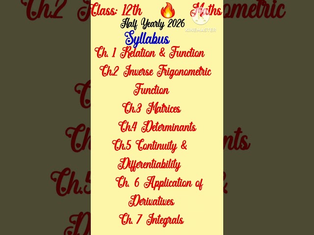 Class 12th Math Syllabus September Exam 2026|Math Class 12th Syllabus Half Yearly Exam 2026|